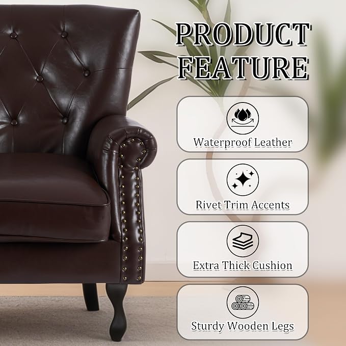 Modern Accent Chair, Mid-Century Faux Leather Armchair - Image 6