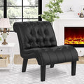 Black Faux Leather Accent Chair Modern Button Tufted Upholstered Armless Chair by lightupyourlife