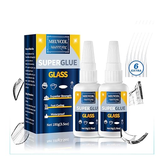 Glass Glue, 100g Ultra Strong Clear, Waterproof & Fast Super Glue, Curing by Meuvcol