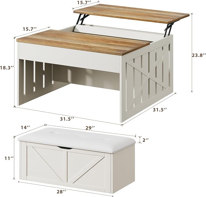 HUAHUU Coffee Table, 31.5 Lift Top Coffee Tables - Image 2