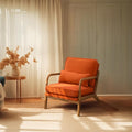 Bonnlo Linen Burnt Orange Mid Century Modern Accent Chair, Soild Wood Padding by Bonnlo