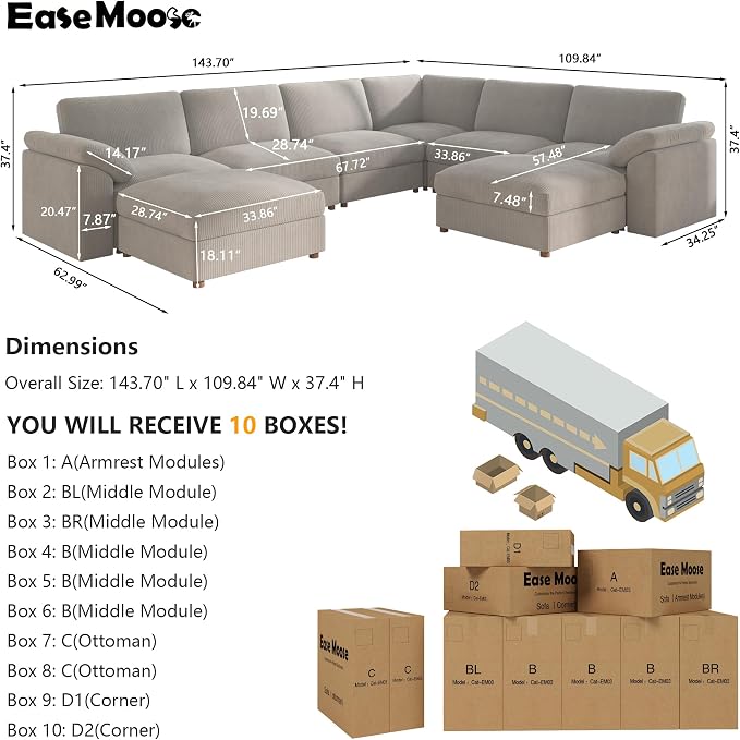 EASE MOOSE Oversized Sectional Modular Sofa, Large U Shape Sectional Couch Wide - Image 2
