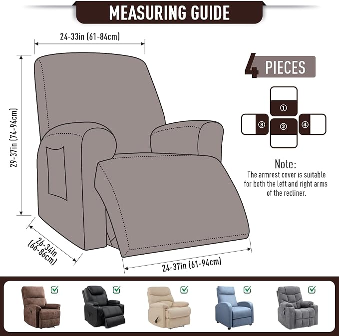 TAOCOCO Recliner Cover 4-Pieces, Recliner Stretch Sofa Slipcover, Recliner - Image 5