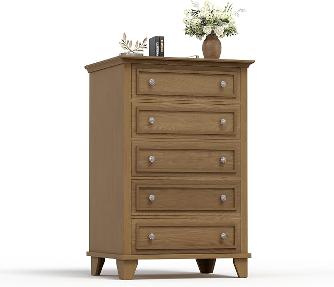 IDEALHOUSE 5 Drawer Dresser, Wooden Storage Chest of Drawers - Image 7