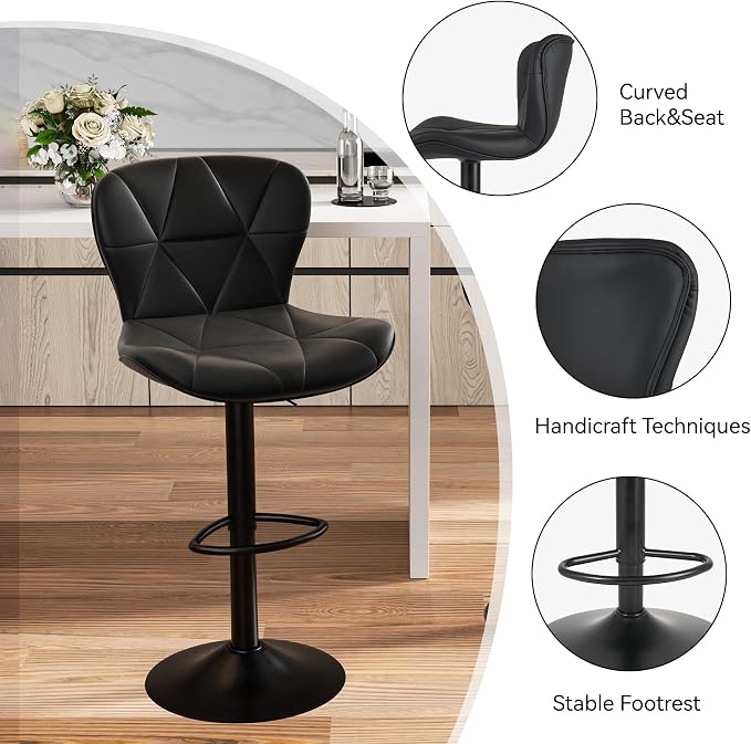 Nalupatio Modern Bar Stools Set of 3, Adjustable Faux Leather Upholstered - Image 3