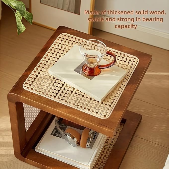 Japanese Style Wood Rattan Stool, Small Space Shoe Bench, Night Stand - Image 3