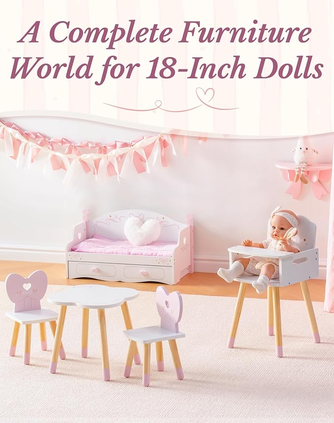 ROBOTIME 18 Inch Doll Changing Table, Wooden Baby Doll Bed - Image 9