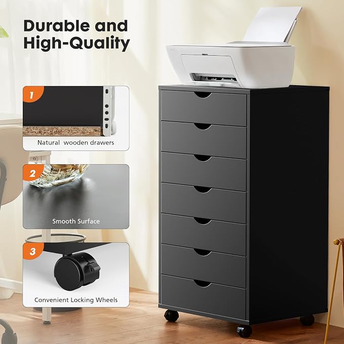 OLIXIS 7 Drawer Mobile File Cabinet Under Desk Storage Organization - Image 7