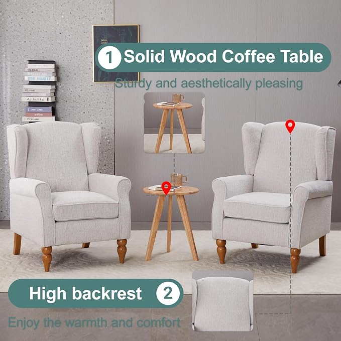 Coffee Table & Armchair Set, High-Back Wingback Chair - Image 8