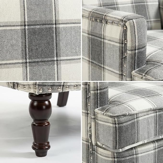 Plaid Accent Chair, Mid-Century Modern Armchair, Upholstered Decorative Reading - Image 5