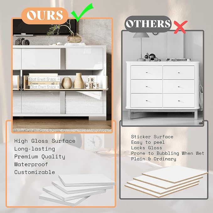 AMERLIFE 54" W High Gloss 6 Drawers Dressers - Image 5