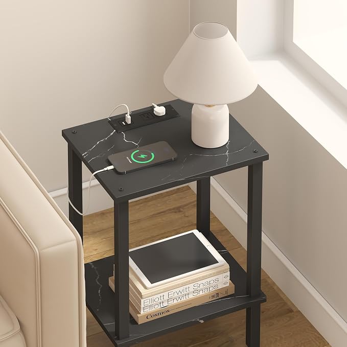 TUTOTAK End Table with Charging Station, Small Side Table, Nightstand Bedside - Image 6