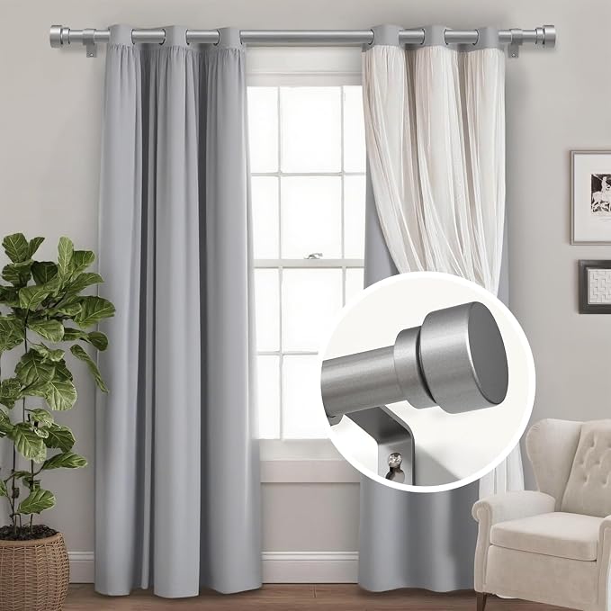 Lootkell 2 Pack Modern Silver Curtain Rods Set - Image 2