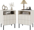 UEV Beige Fluted Nightstand Set of 2, Modern Nightstand by YourHomeExcellentVendor
