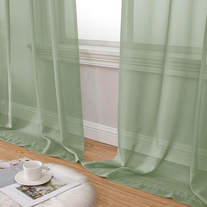 Extra Long Sheer Sage Green Curtains - Image 7