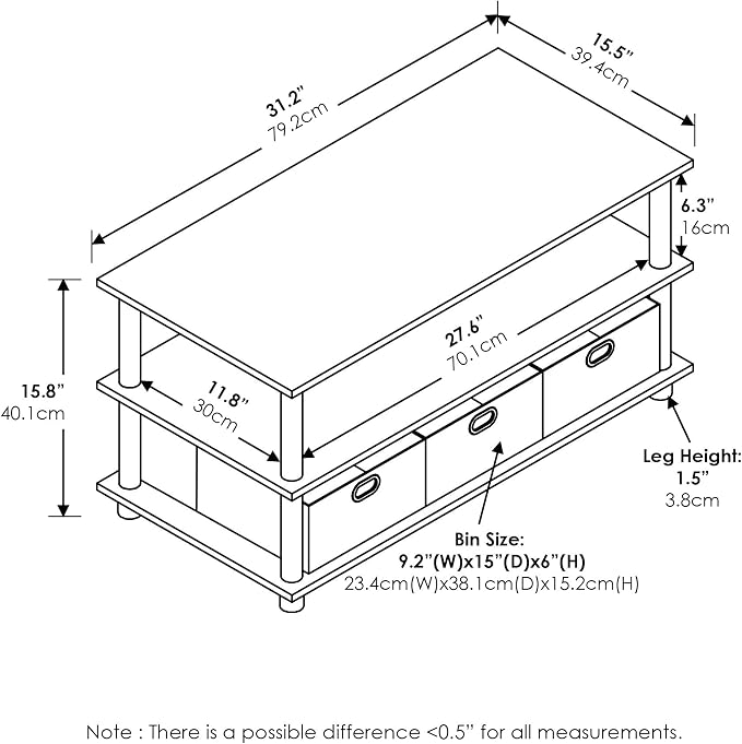 FURINNO Turn-N-Tube Coffee Table, 31.22D x 15.5W x 15.8H in - Image 3