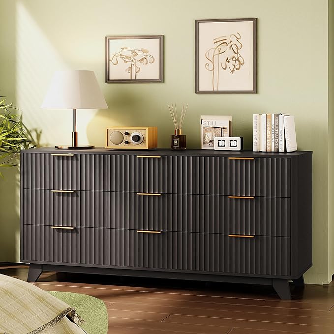 VINGLI Black Dresser 9 Drawer, Fluted Dresser - Image 9