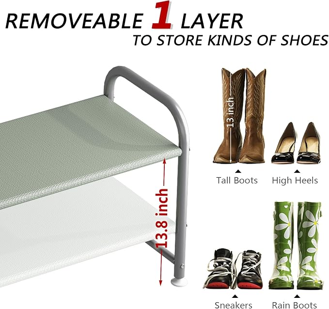 INGIORDAR Shoe Rack 2 Tier Long Storage Organizer Wide Metal Shoe Shelf - Image 5