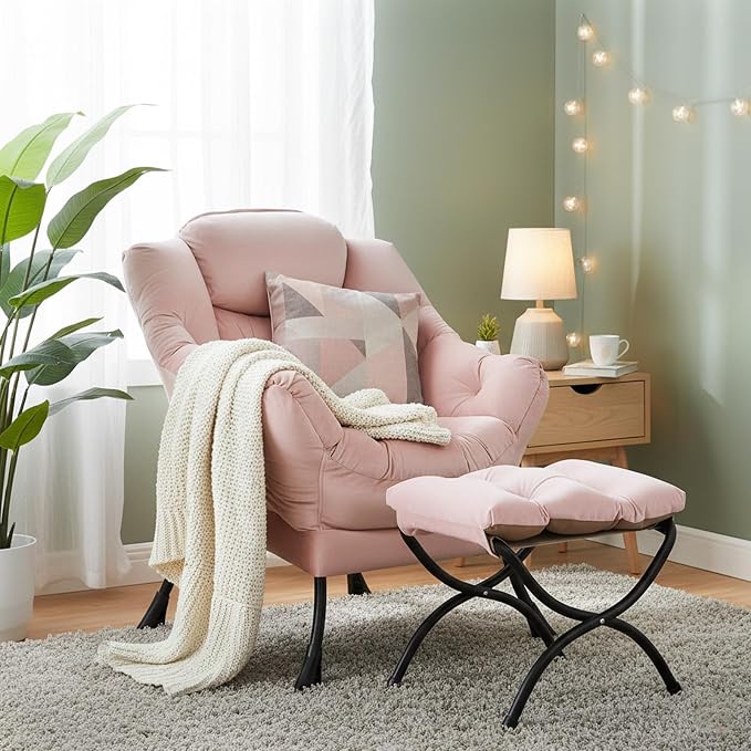 Welnow Lazy Chair with Ottoman, Modern Accent Chair with Armrests and a Side - Image 8