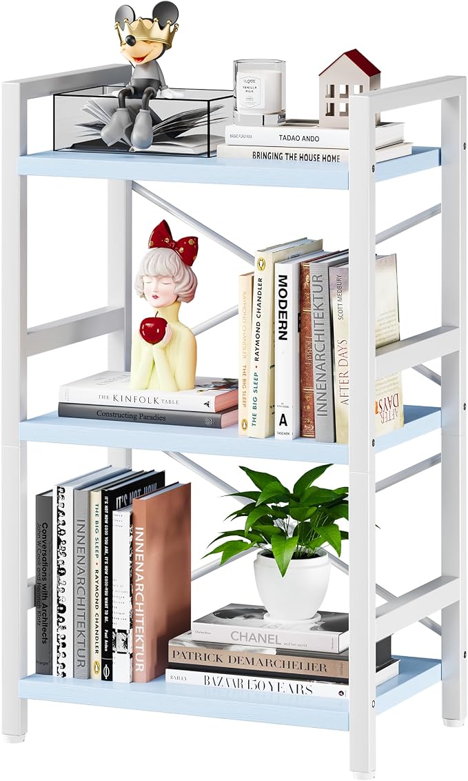 Homeiju Bookshelf, 3 Tier Industrial Bookcase, Metal Small Bookcase, Rustic by Homeiju