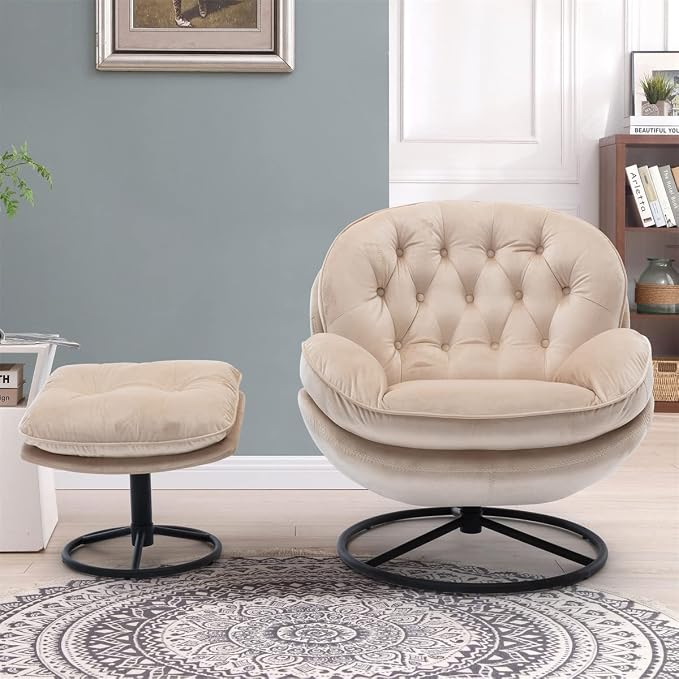 TRIPLE TREE Modern Swivel Accent Chair, Mid-Century Lounge Chair and Ottoman Set - Image 3