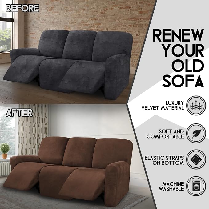 ULTICOR Velvet 8-Pieces Recliner Sofa Covers Stretch Reclining Couch Covers - Image 5