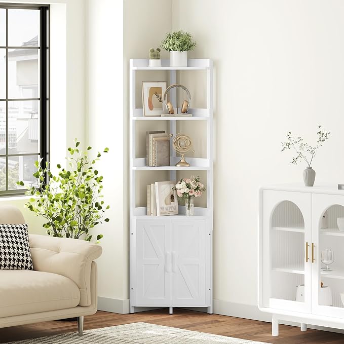HOOBRO Corner Shelf with Storage, Tall Corner Cabinet, 5-Tier Bookshelf Stand - Image 5
