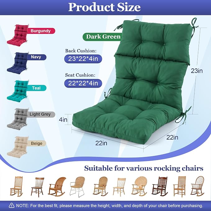 Rocking Chair Cushion, Waterproof and Fade-Resistant Adirondack Rocker Cushions - Image 2