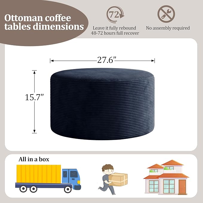 BSHOMGI Coffee Table Round Ottoman, Oversized Footrest - Image 2