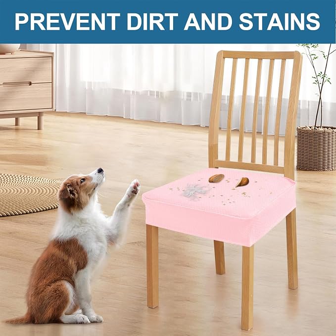 Smiry Waterproof Seat Covers for Dining Room Chairs Set of 4, Stretch Jacquard - Image 6