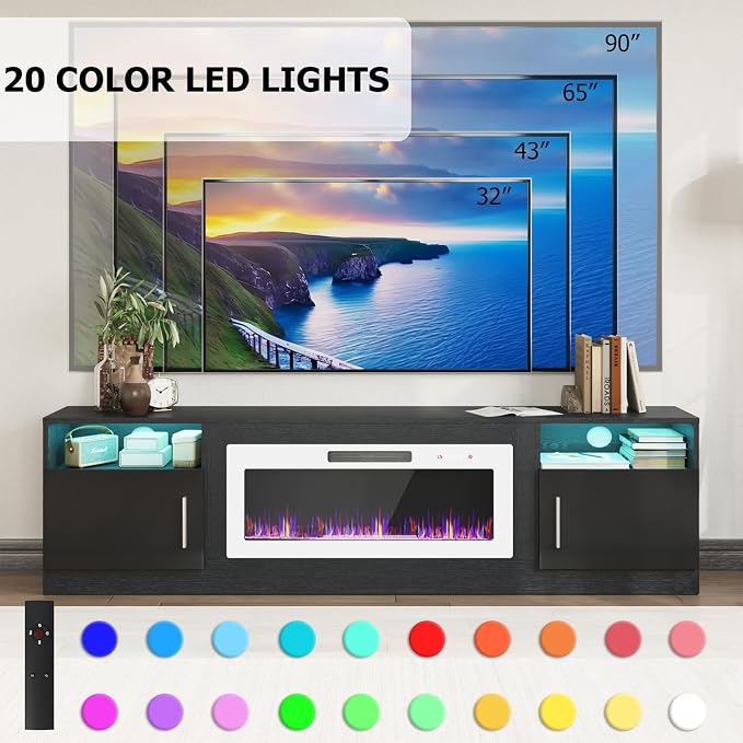 PRETZI Fireplace TV Stand with 36" Fireplace Up to 90" TVs, Remote Control - Image 3