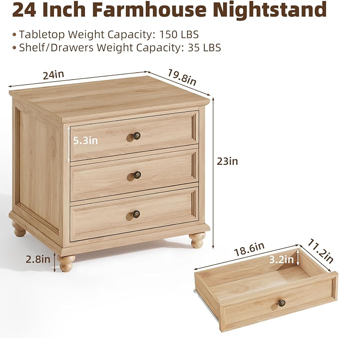 Joaxswe 24" Wide Farmhouse Night Stand Set of 2, Large End Table - Image 2
