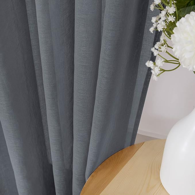 Tollpiz Sheer Curtain Linen Textured Bedroom Curtains Sheer Light Filtering Rod - Image 3