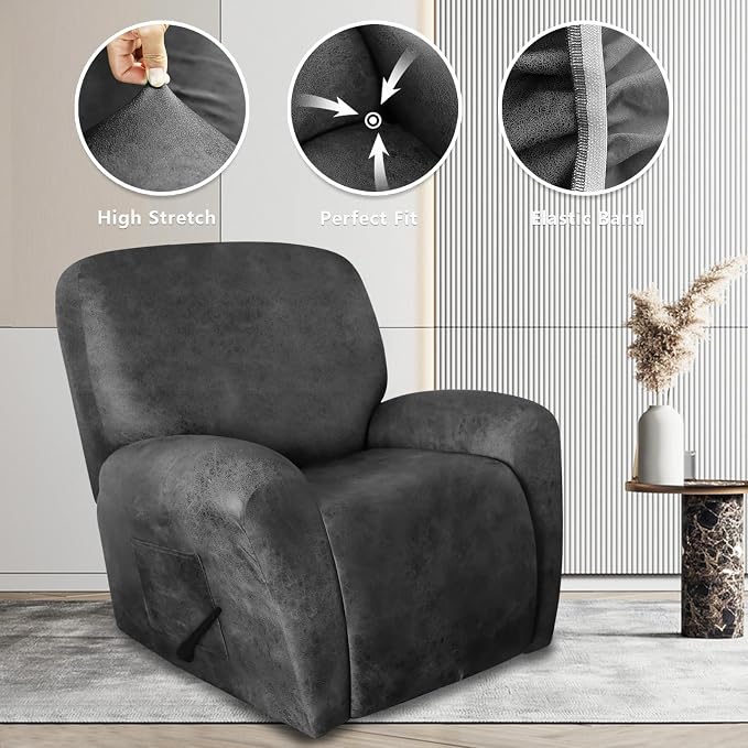 ANARACHON Leather Like Recliner Chair Covers Heavy Duty, 4 Pieces Recliner Cover - Image 5