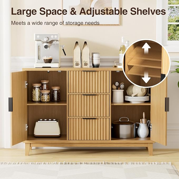 47.2" W Storage Cabinet with 3 Drawers, Fluted Buffet Cabinets with Storage - Image 4