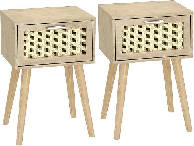 LAATOOREE Nightstand Set of 2, Small Bedside Table, Boho Side End Table by LAATOOREE