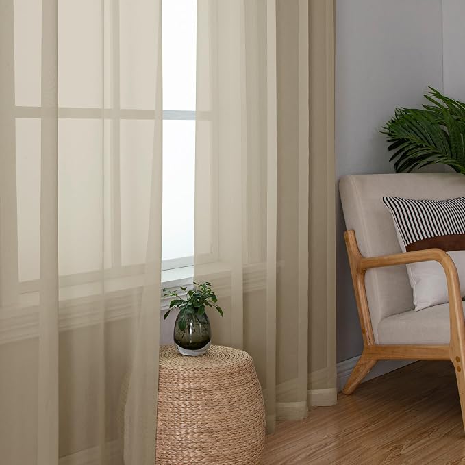 Lecloud Taupe Sheer Curtains 78 Inches Long 2 Panels, Elegant Light Filtering - Image 4