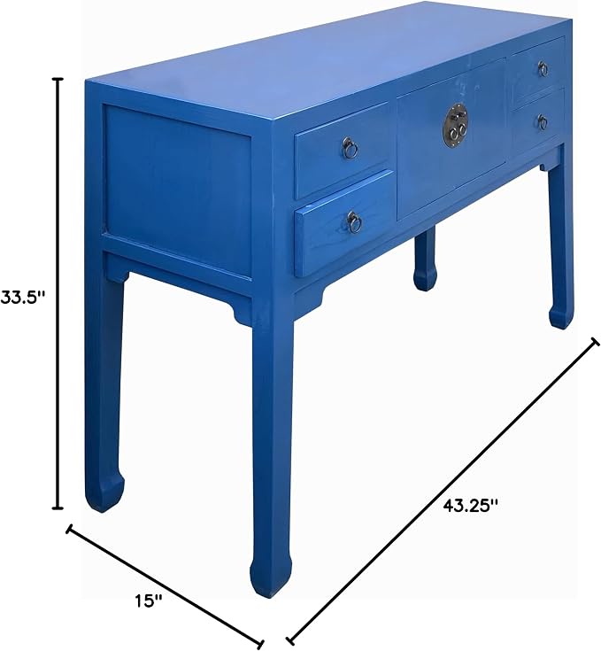 Oriental Bright Blue Long Moon Face 4 Drawers Slim Foyer Table Acs7761 - Image 2