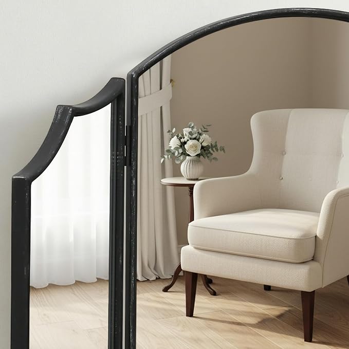 Besdomus Black Scalloped Dresser Mirror: 36"x24" Large Modern 3 Way Trifold - Image 5