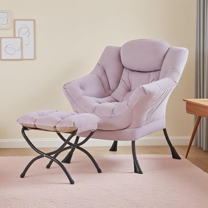 Tiita Lazy Chair with Ottoman, Comfy Leisure Sofa Reading Chair with Footrest - Image 8