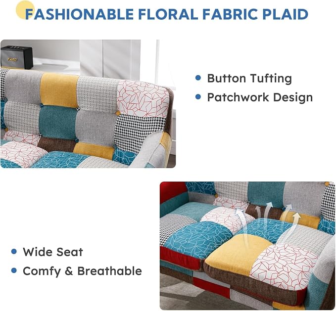 Bonzy Home Modern Colorful 3 Piece Coroful Fabric Sofa Set, Included 2 Accent - Image 5