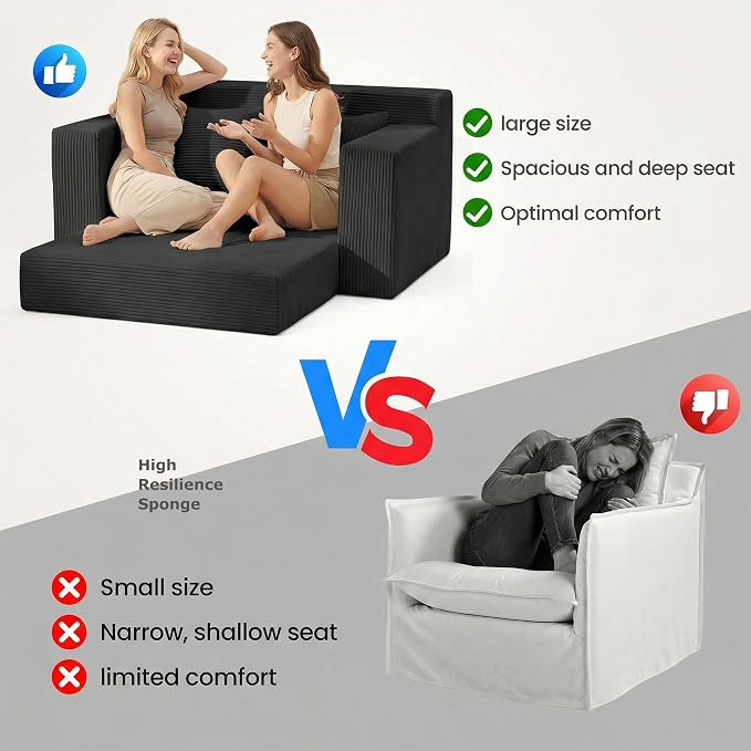 Convertible 5 in 1 Futon Sofa Bed Full Size, Corduroy Boneless Couch Sleeper - Image 6