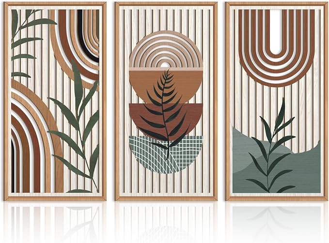 IARTTOP Framed Boho Mid-century Modern Wood Wall Art 16x32 Inch Large Bohemian by IARTTOP