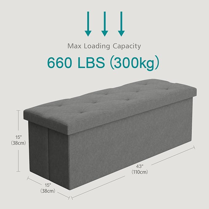 VECELO 43'' Folding Storage Ottoman Bench, Storage Chest, Linen Fabric Foot - Image 3
