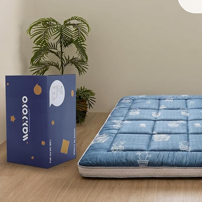 MAXYOYO Grey Cactus Pattern Queen Size Futon Mattress, Japanese Floor Mattress - Image 6