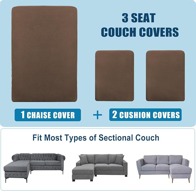 Water Repellent L Shaped Couch Covers 3 Pieces Sofa Seat Cushion Slipcovers - Image 7