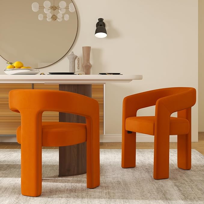 RIVOVA Modern Barrel Dining Chairs Set of 2, Velvet Upholstered Accent Side by RIVOVA