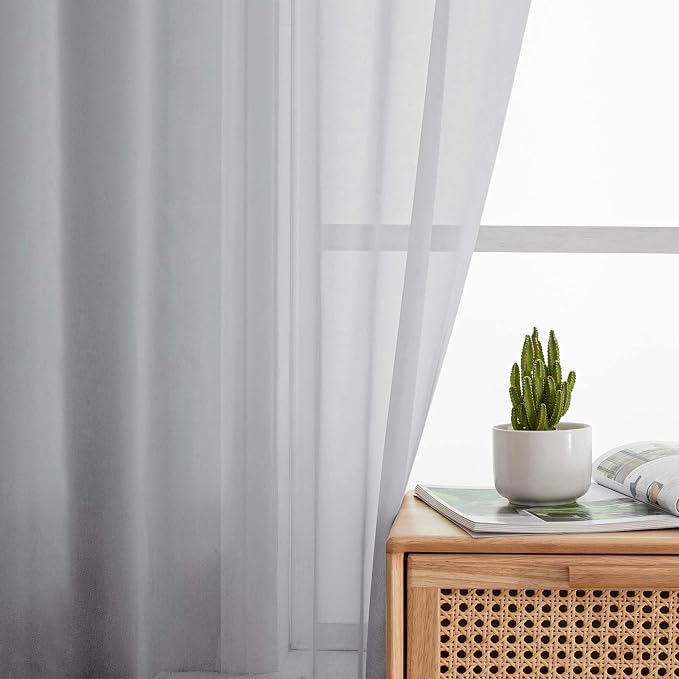 Light Grey Sheer Curtain for Bedroom Living Room 72 Inches Long 2 Panels Set - Image 6