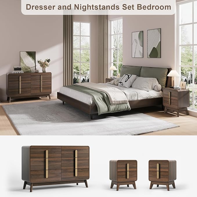 JOINICE Mid Century Modern Bedroom Set, 6 Drawer Dresser and Nightstand Sets - Image 5