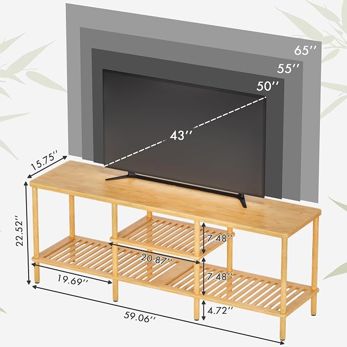 Amazer Bamboo TV Stand for 60 65 Inch TV, Entertainment Center - Image 2